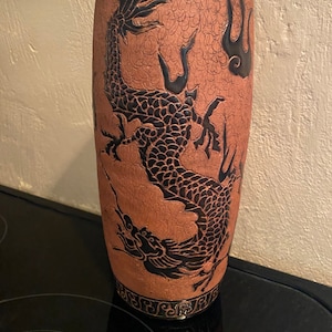 Vintage Art pottery Dona dragon phoenix vase 1950s large