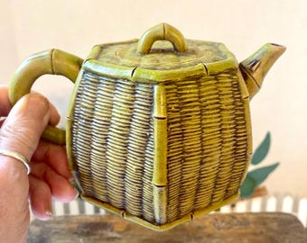 Théière vintage chinoise en bambou, porcelaine tressée et poterie faite main YIXING