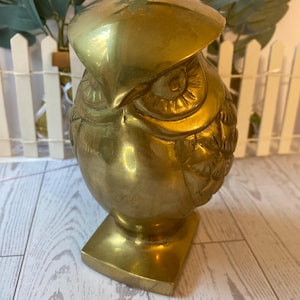 Vintage solid brass MCM owl bird  statue home and living decor