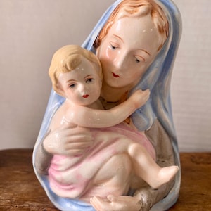 Madonna and child vintage religious spiritual small planter