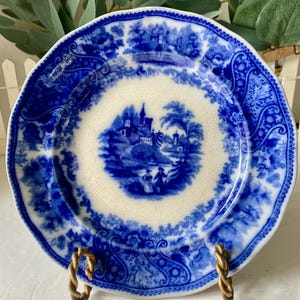 Flow blue Burgess and Leigh pattern antique salad bread plate Middleport England antique blue Transferware