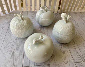Trinket boxes set fruit white apple peach pear orange porcelain