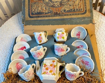 Antique German Marklin miniature porcelain tea set in original box toys 15 pc no missing