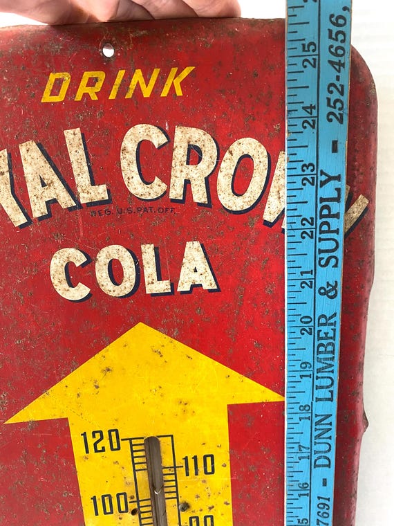 Vintage Advertising Sign Thermometer Royal Crown Cola 25 1/2