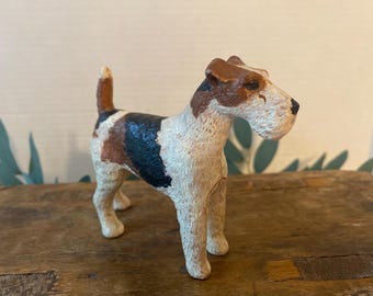 Dog Statue Vintage Fox Terrier Black Brown and White Celluloid