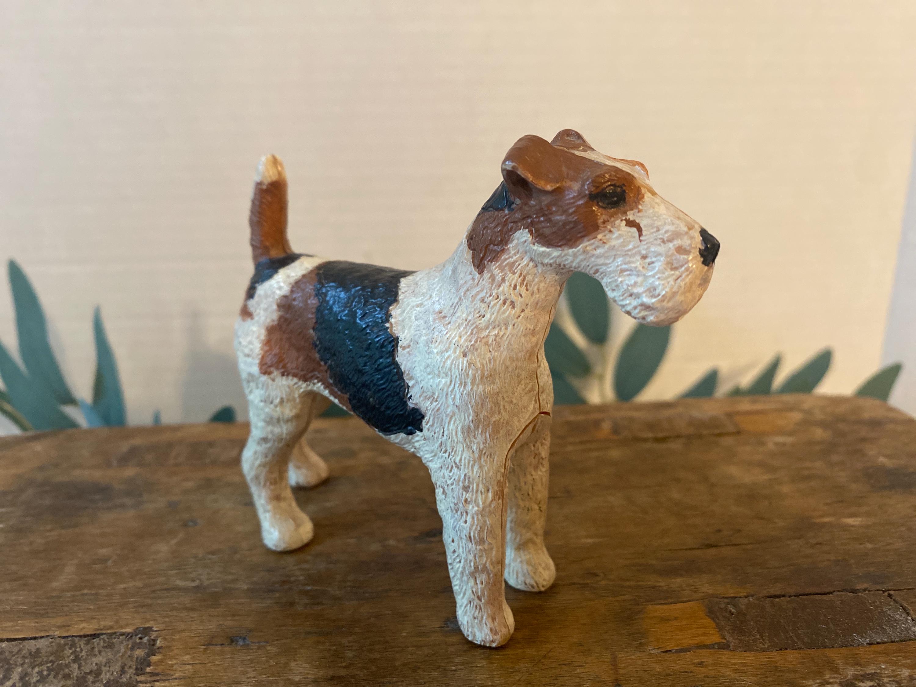 Dog Statue Vintage Fox Terrier Black Brown and White Celluloid