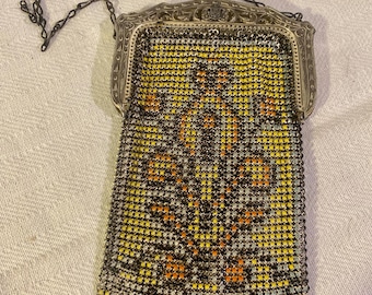Antique mesh whiting and Davis bag Art Deco fashion micro beads flapper purse