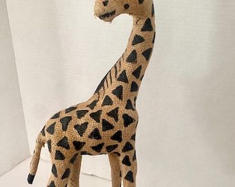 Giraffe handmade burlap vintage hand painted home decor boho tribal animal