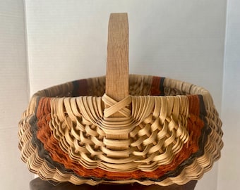 Vintage buttocks egg basket signed and dates  folk art woven leather  primitive rustic  farm cottage decor