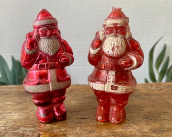 Santa vintage Christmas ornaments set 1950s hard plastic pair