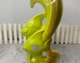 Crown ceramics Vancouver BC  Fish MCM 1950s original label greens