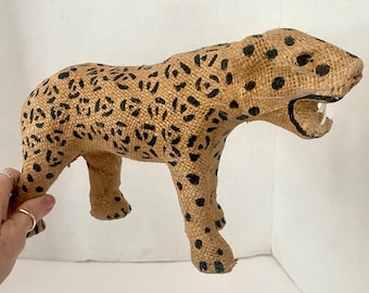 Leopard handmade burlap hand painted home decor boho tribal animal