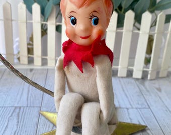 Vintage Christmas knee hugger elf pixie made in Japan rubber face