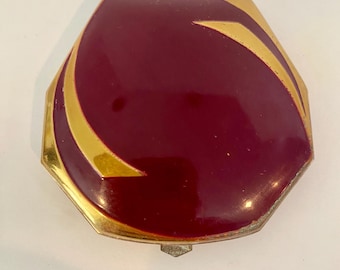 Estuche compacto vintage Elgin para polvos y colorete, estilo art déco, de latón esmaltado, 1920-30.
