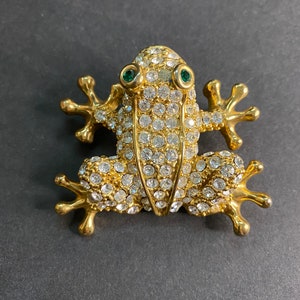 Vintage broche met strass kikker, vintage sieraden