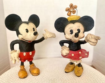 Vintage Disney Mickey and Minnie Poliwoggs Dept 56 8.5” 1928 style