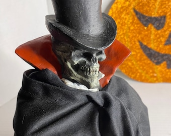 Vintage Halloween 1996 hanging skeleton by paper magic vampire with top hat