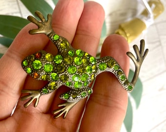 Vintage Frosch grün Strass besetzt Insekt Brosche Brosche Vintage Schmuck