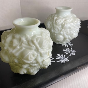 Imperial Glass mid century milk white glass rose pair vases ,set of 2 Imperial rose vases