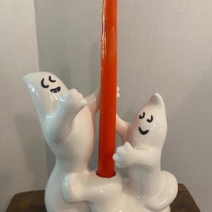 Figura de resina de fantasma de Halloween, década de 1990, 9 x 4, fantasma con calabaza Jack O&#39;Lantern