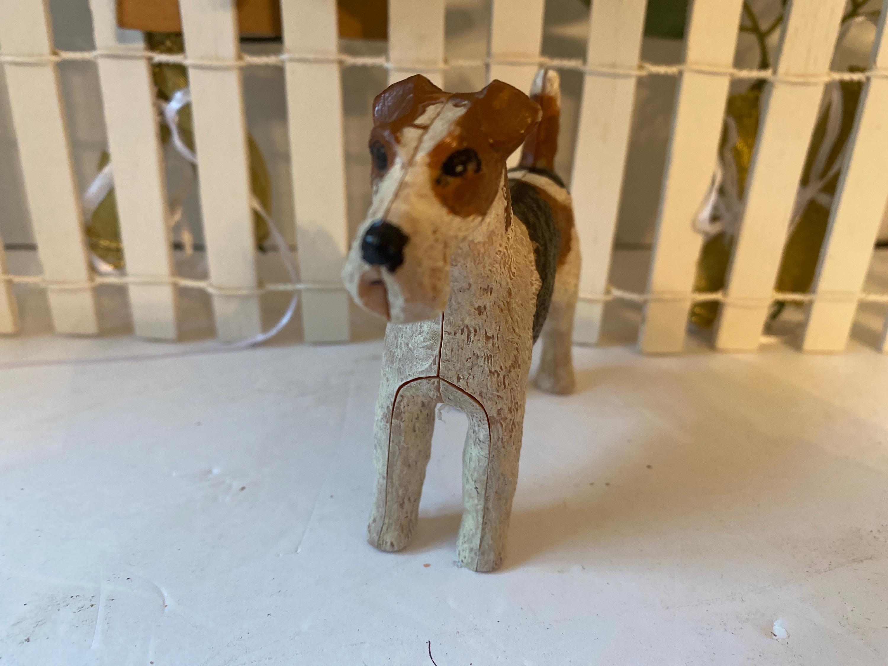 Dog Statue Vintage Fox Terrier Black Brown and White Celluloid