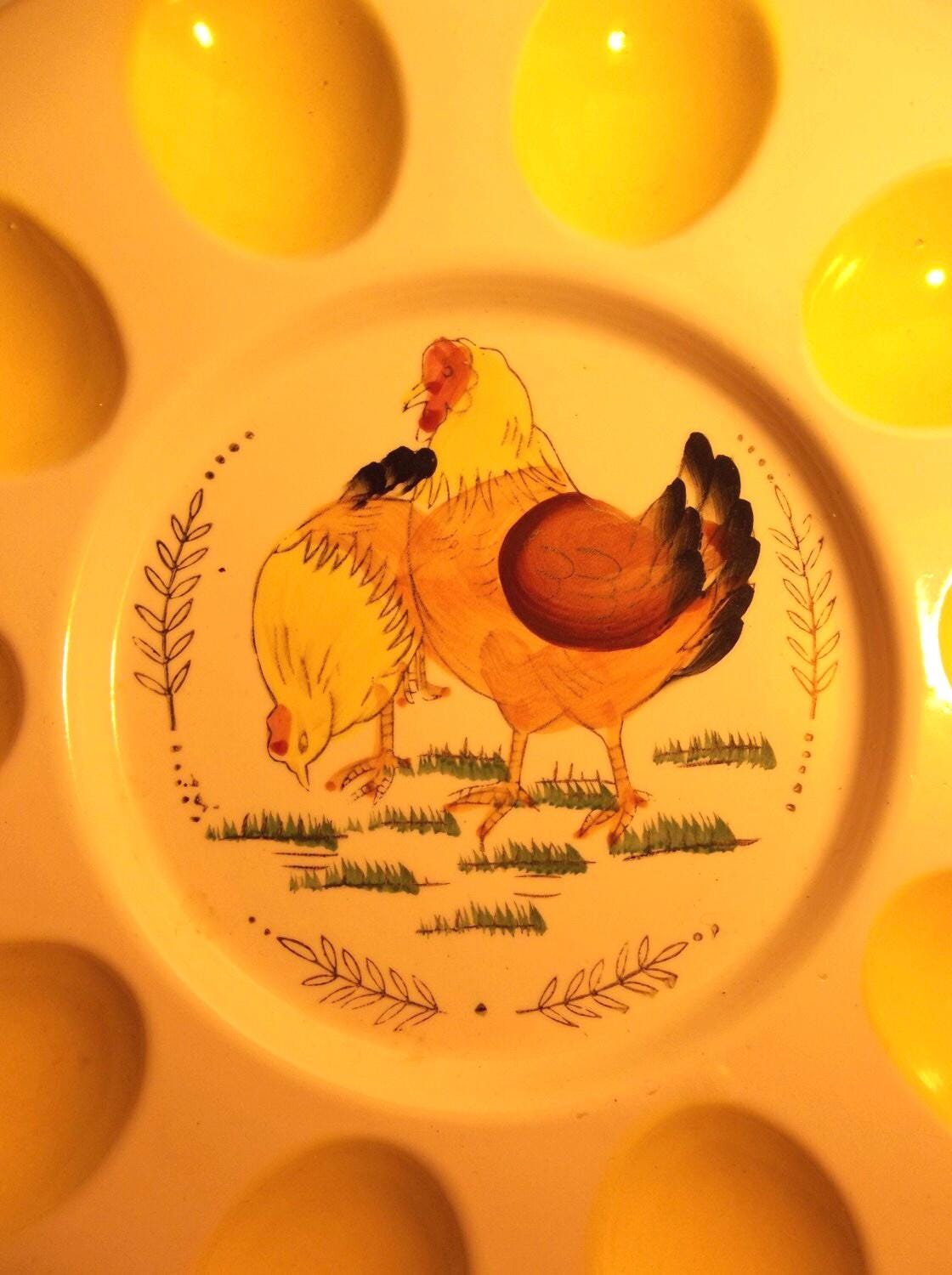 Deviled Egg Vintage Kitchy Platter Rooster Retro Kithchen