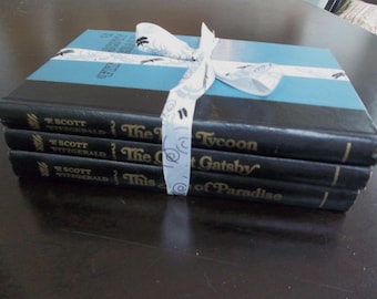 Blue and black decorator books,F Scott Fitzgerald,photo props,books set of 3 ,light blue decor, home living decor,book lover gift,