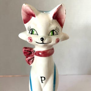 Retro cat tall ceramic cat girly pink and blue, tall cat ceramic pepper ONLY  hard to find