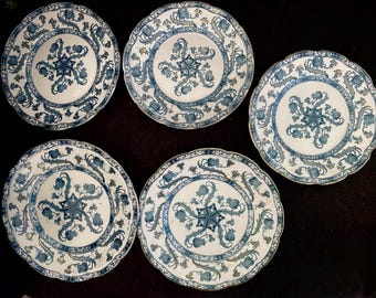 Clementston Brothers England Saxon china set five pieces bread salad plates blue and white