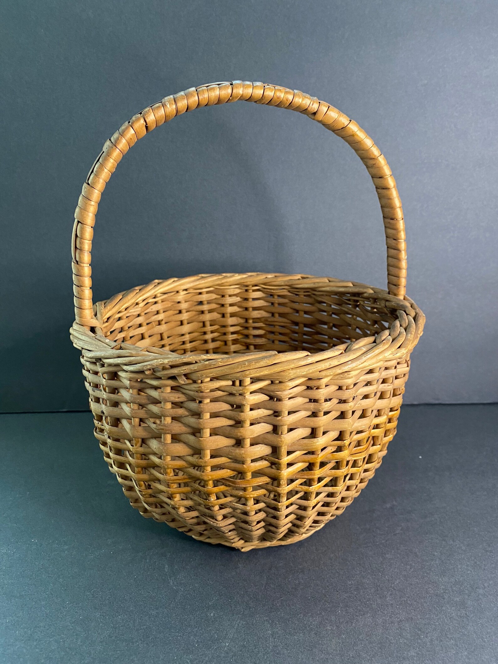 Vintage Basket Woven Handled Woven Basket Brown Woven Etsy