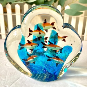 Vintage paperweight art glass aquarium fish coral reef murano style