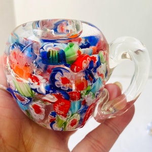 Vintage paperweight Millefiore hand blown shape of a cup bright colors