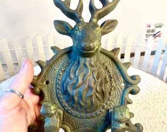 Vintage Cast Iron Deer Wall Art with Hooks, Ornate Animal Key Holder