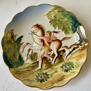 Occupied Japan warrior on horse samari vintage dimensional plate
