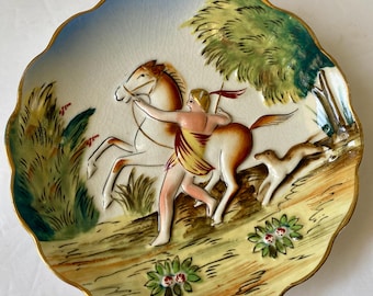 Occupied Japan warrior on horse samari vintage dimensional plate