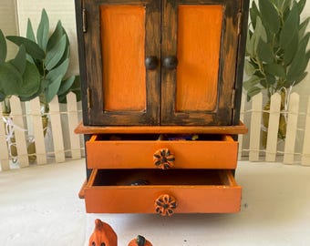 Halloween decor primitive folk art redesigned mini chest hand painted with miniature decor