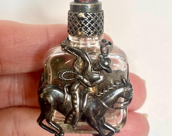 Vintage perfume French bottle filigree jeweled cabachon cowboy ornate 3-D mini