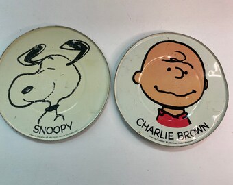 ☆昭和レトロ品☆1970's ヴィンテージPEANUTS スヌーピーメタルトレイ ピーナッツ スヌーピーとギャング 1961 メタルトレイとプレート 6 枚