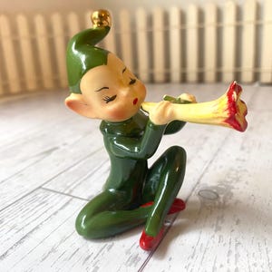 Pixie Josef originale folletto verde con corno di fiori etichetta originale elfo