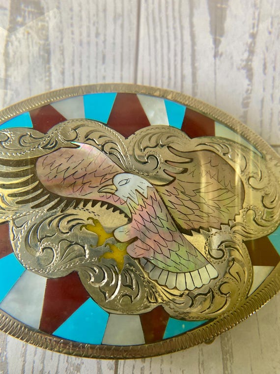 ヴィンテージハンドクラフト ウエスタンバックルターコイズ赤サンゴ