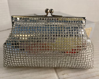 Vintage mesh silver evening bag made in Japan by Debbie in original box 1960s