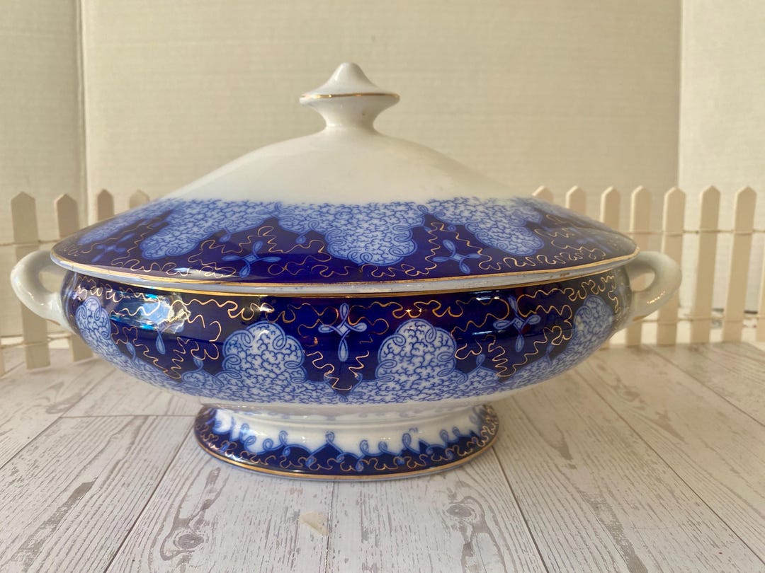 Flow Blue Transferware Antique Made in Germany Covered Soup Tourine - Etsy