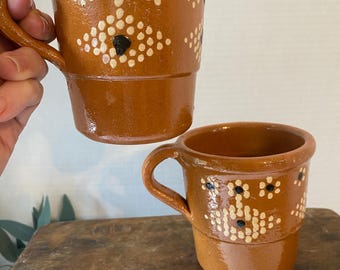 Hand painted clay mugs hand thrown pottery Mexican southwestern