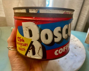 Lata de café vintage Boscul con tapa, estilo retro para amantes del café