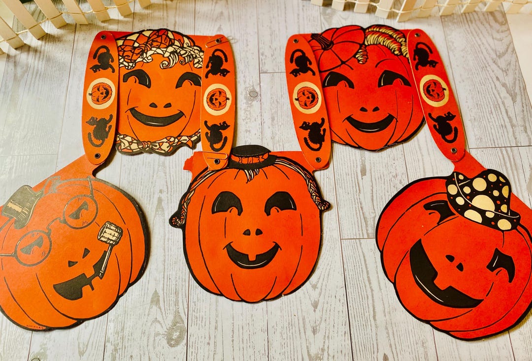 Vintage Halloween Garland Beistle Die Cut Jack O Lanterns Black Cats ...