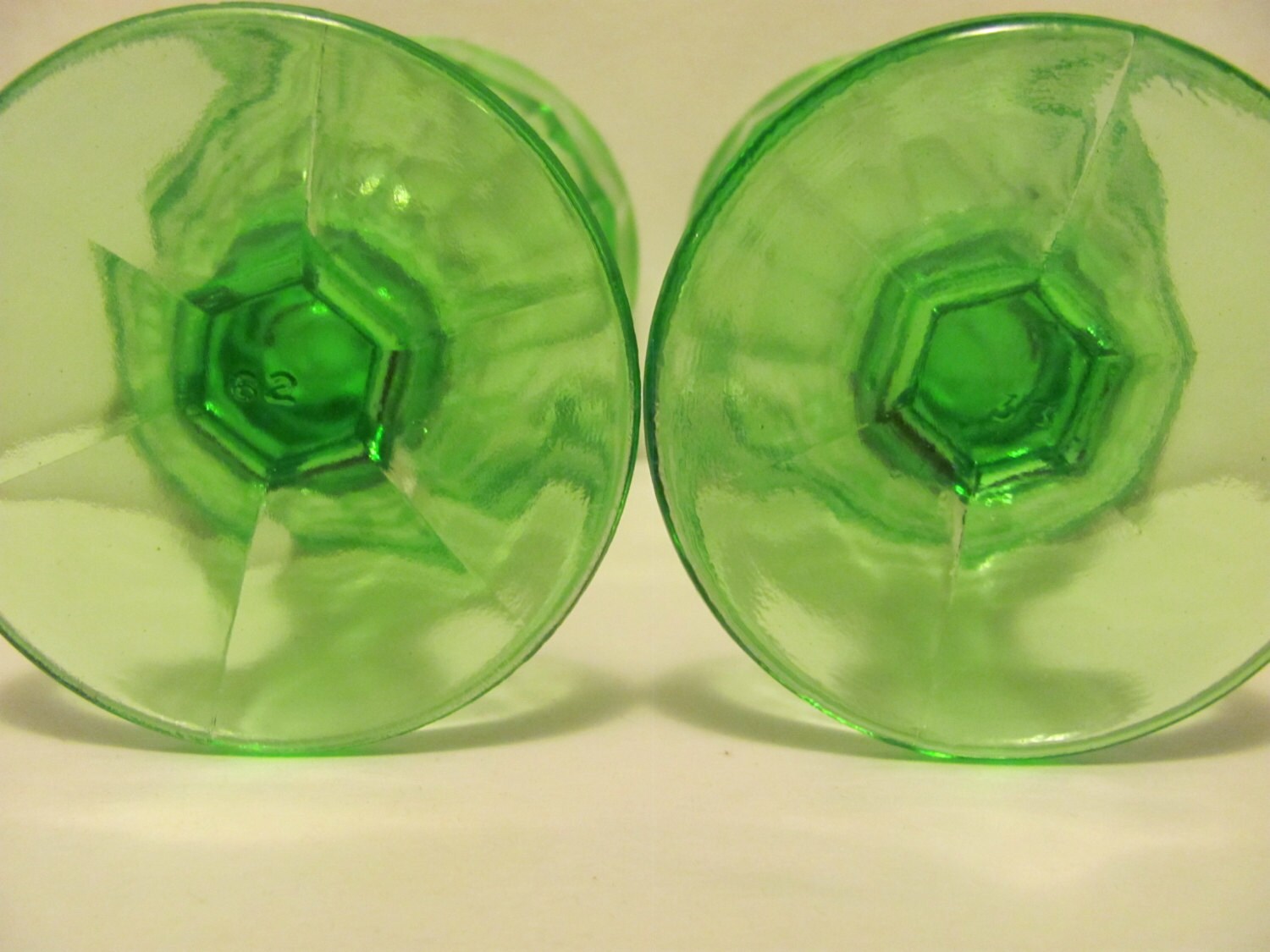 Block Optic Green Depression Glass Water Goblets Vaseline Etsy