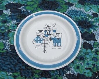 Arabia Finland Jazz Cats Child's Plate Aqua Blue