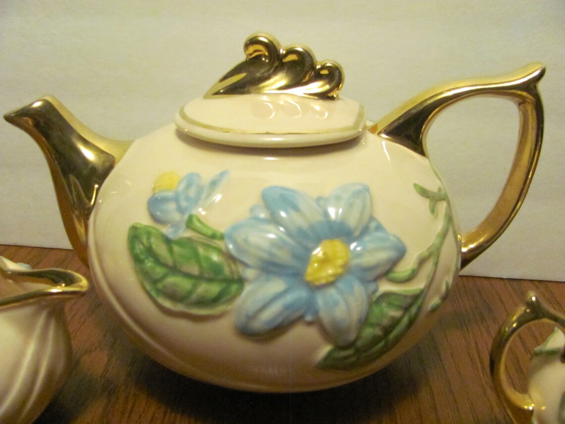 Hull Blue Magnolia Pink Teapot Tea Set Creamer Sugar Bowl Etsy