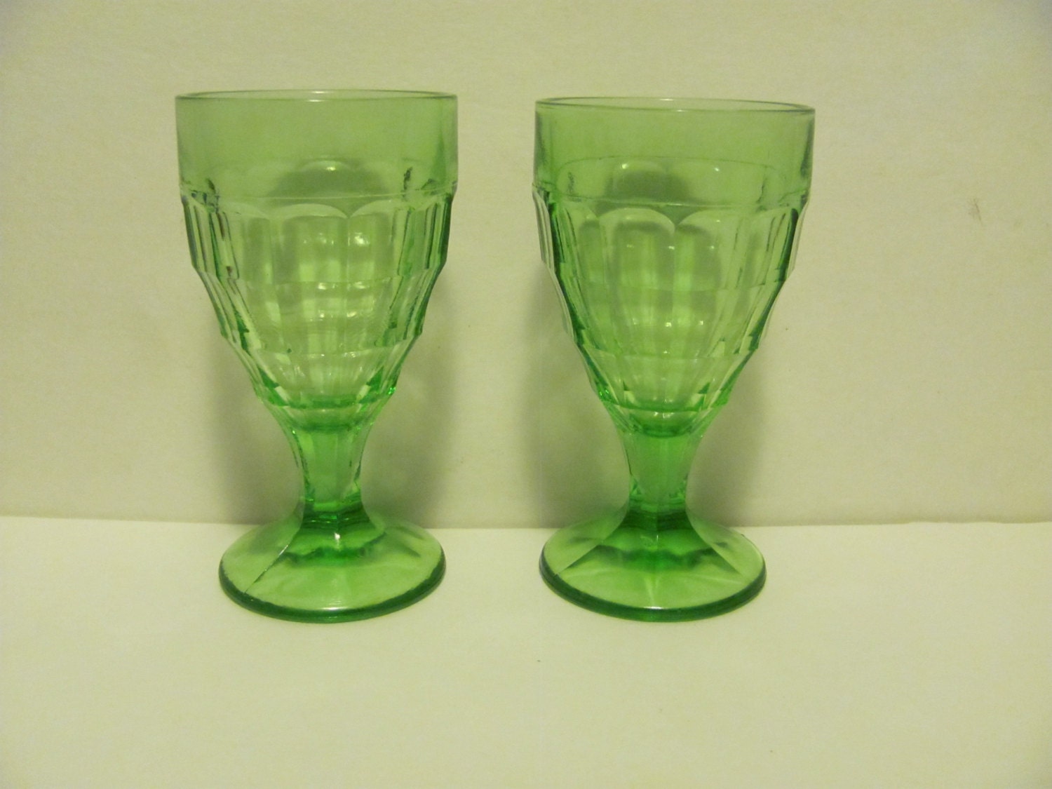 Block Optic Green Depression Glass Water Goblets Vaseline Etsy