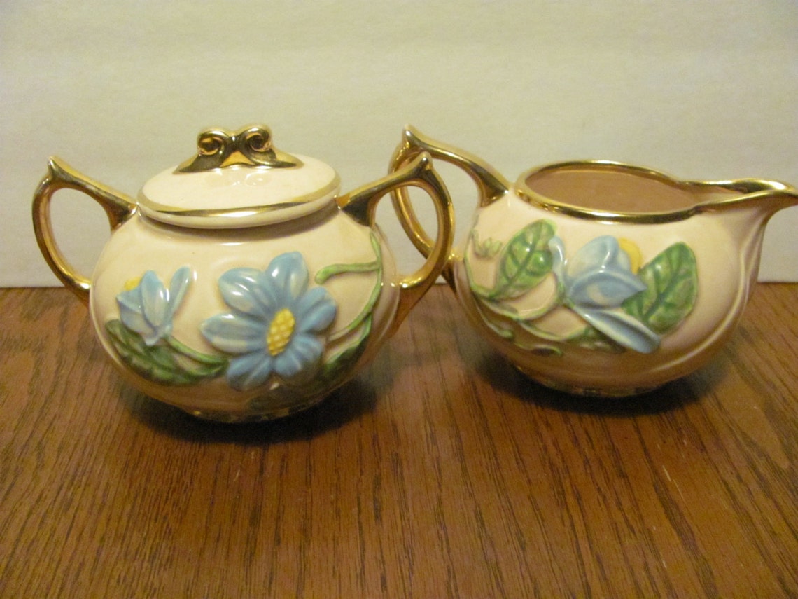 Hull Blue Magnolia Pink Teapot Tea Set Creamer Sugar Bowl Etsy